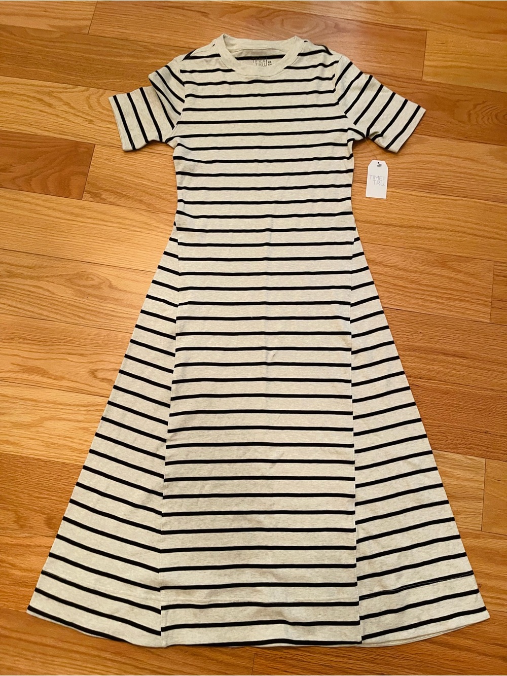 Time and Tru Cream and Black Striped Midi Dress